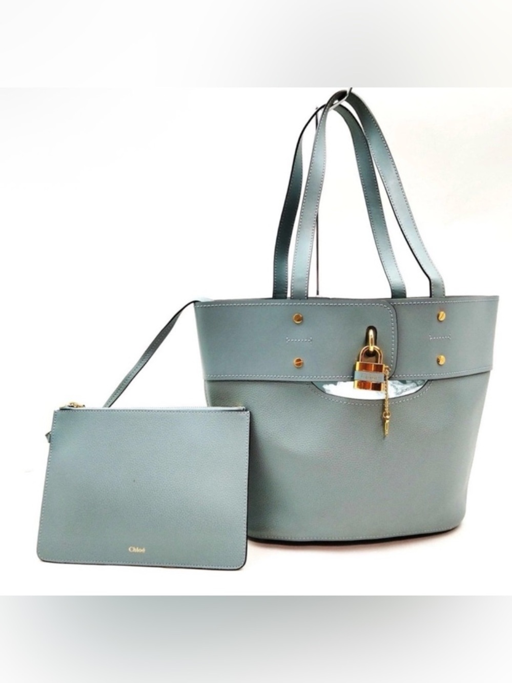 Chloe Aby Light Blue Leather Tote with Pouch